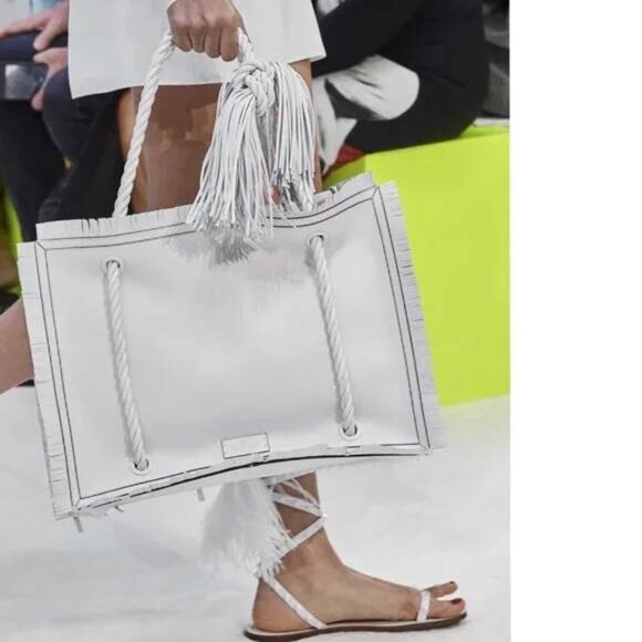 VALENTINO The Rope black fringe leather braided rope handle tote bag/Medium - Picture 14 of 14